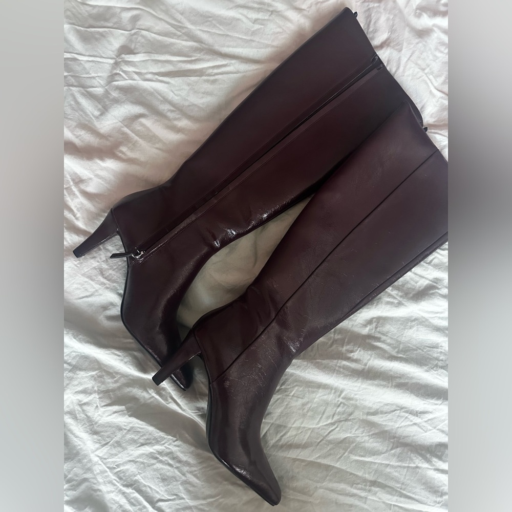 H&M Burgundy Knee-High Pointed Toe Heeled Boots – Slim Mid Heel – 37 – BNWt - Picture 7 of 13